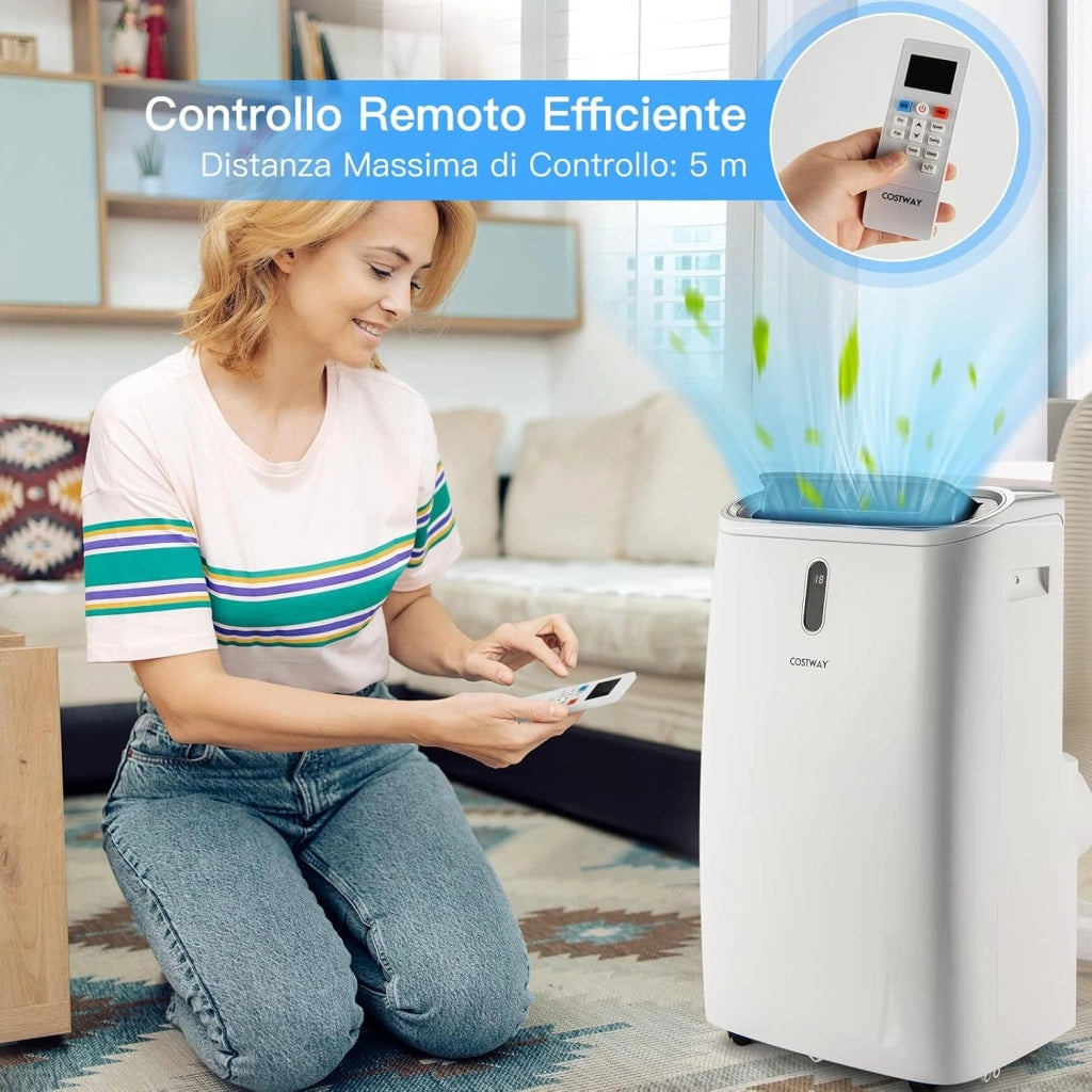 Condizionatore Portatile Caldo e Freddo, 14000BTU/4,1 kW, 5 in 1 Con Raffreddamento, Riscaldamento, Ventola, Deumidificazione e Modalità Notturna, 24H Timer, R290 (14000BTU|28m²+)