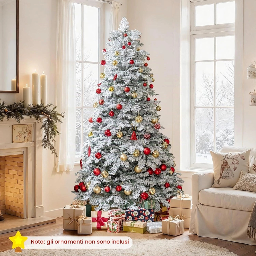 Albero di Natale Innevato 210 cm, Albero di Natale Artificiale con 320 Luci LED, 160 Palline, 806 Rami, 8 Modalità di Illuminazione, Decorazione Natalizia per Festa (210 cm)