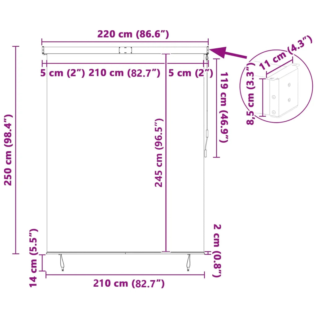 Tenda a rullo Crema 200 x 250 cm Tessuto e Alluminio 362097