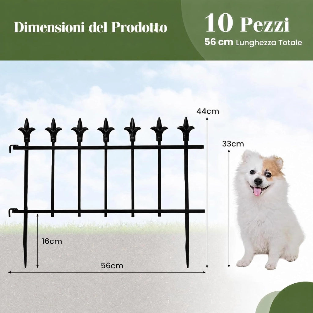 Recinzione da Giardino, Bordure per Aiuole in Metallo (10) | Recinto da Esterno Pieghevole e Flessibile, per Giardino e Cortile, 56 x 44 cm