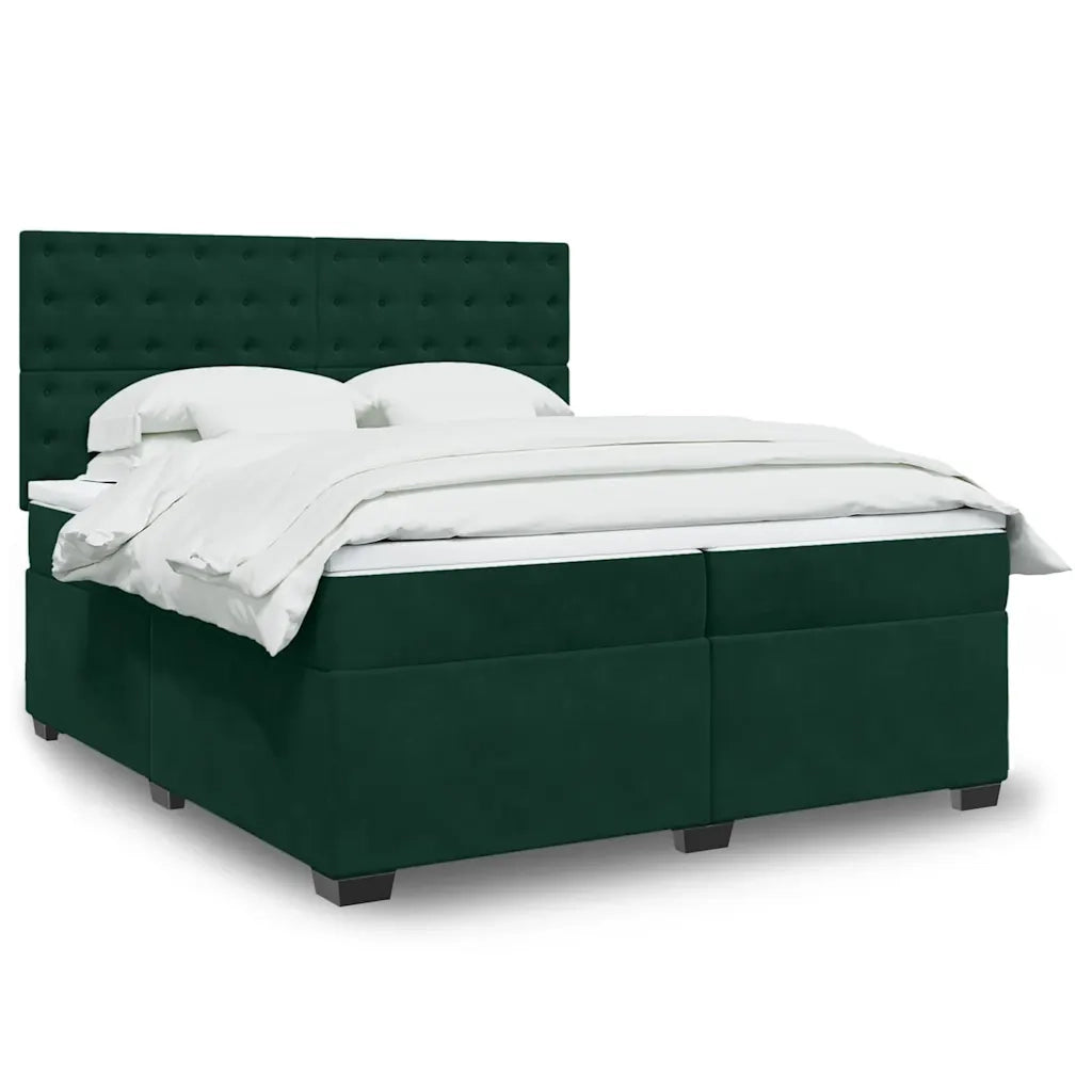 Giroletto a Molle con Materasso Verde Scuro 200x200 cm Velluto