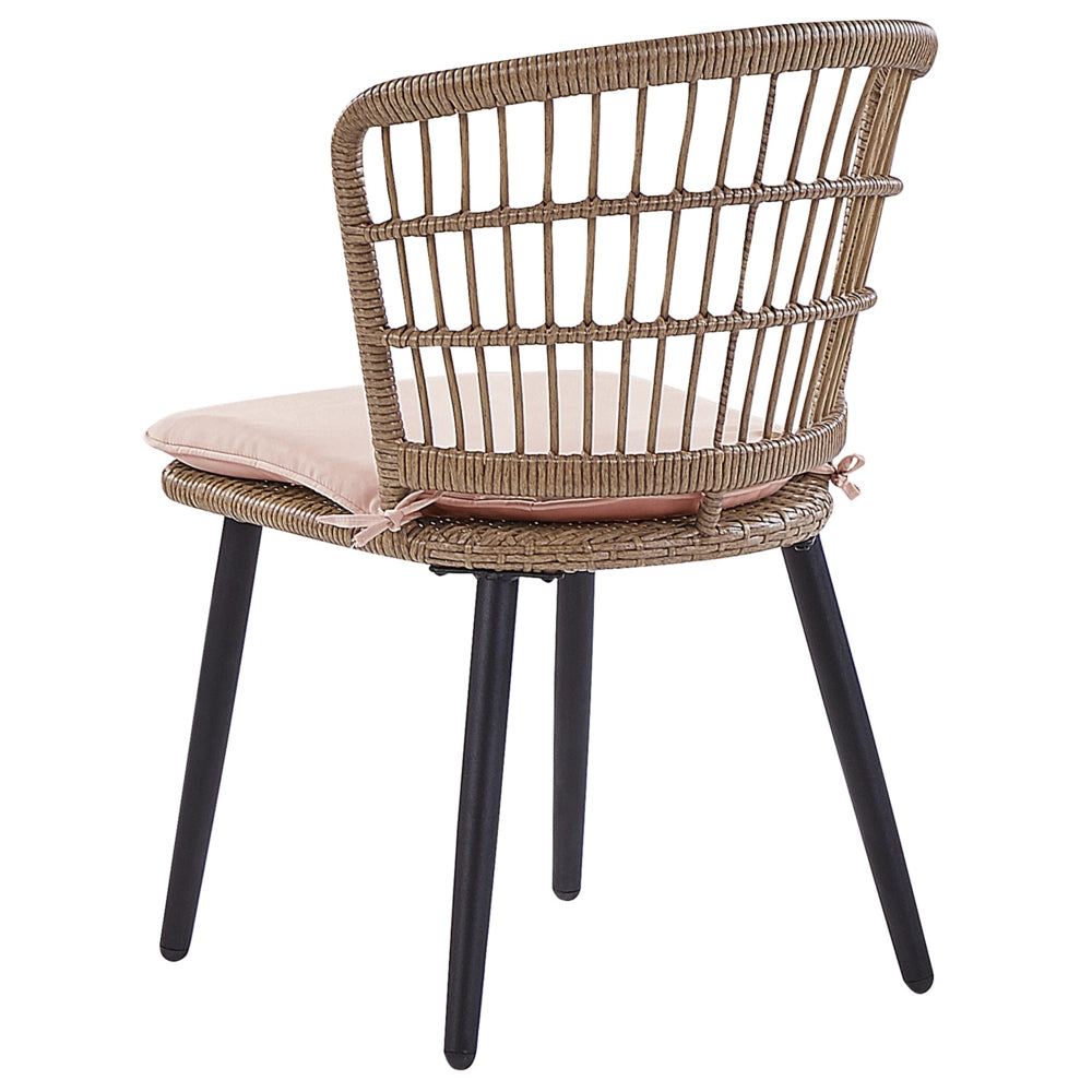 Set da giardino 6 posti in rattan sedie con cuscini di colore rosa e tavolo in vetro giardino terrazzo stile boho