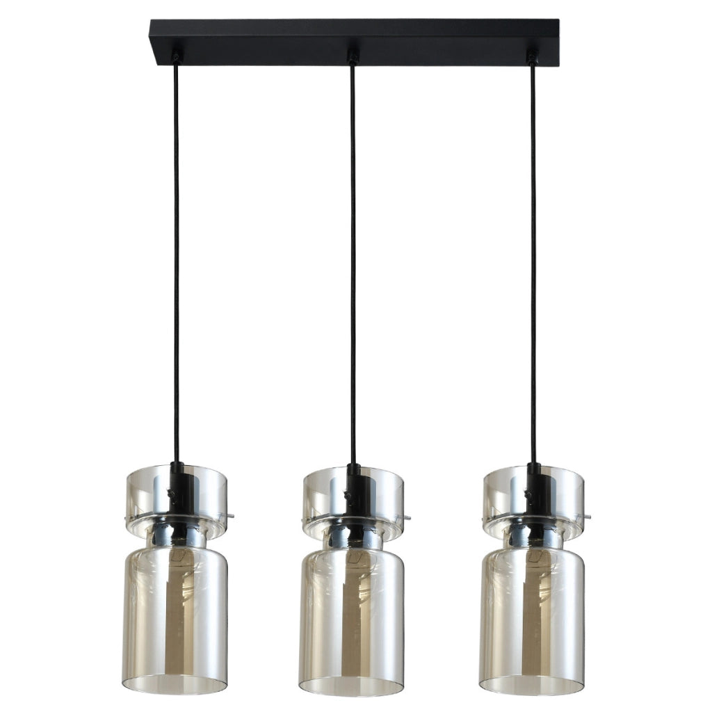 Lampada sospensione nera, vetro fumé 50cm 3xE27 Nivio