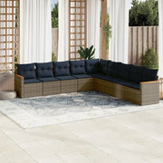 Set Divani da Giardino 9 pz con Cuscini Grigio in Polyrattan 3226061