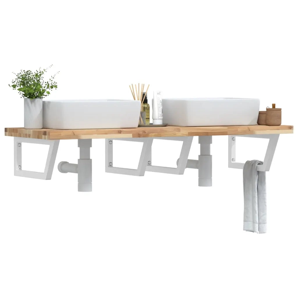 Ripiano a Parete per Lavabo in Acciaio e Massello di Acacia 3302814