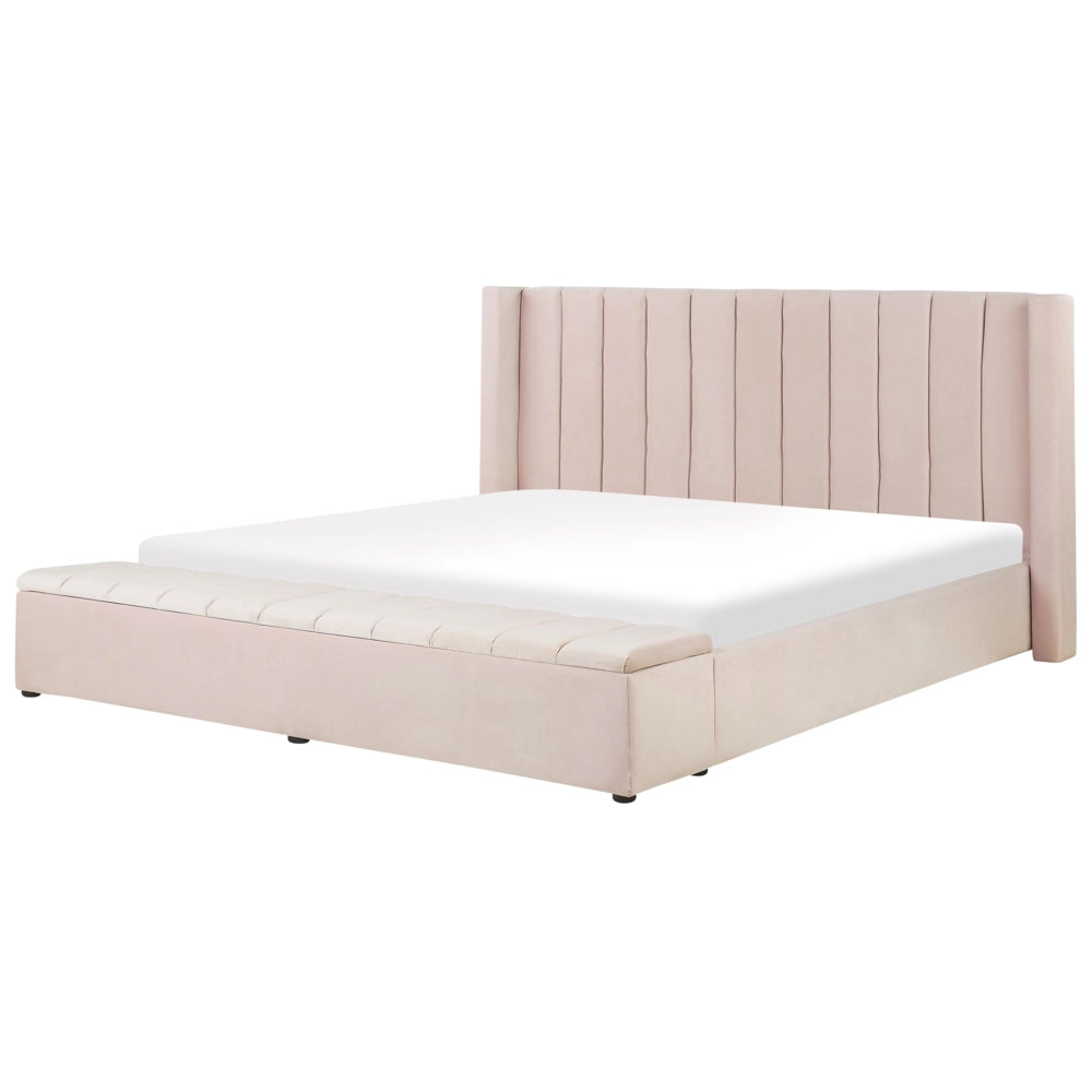 Letto matrimoniale ad acqua in velluto rosa pastello con cassapanca 180 x 200 cm moderno glam morbido materasso camera da letto