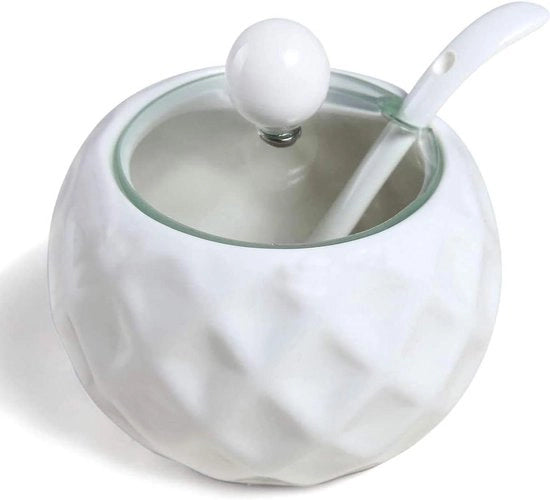 Sughero con Coperchio e Cucchiaio in Porcellana Bianca Moderna 8 oz/250 ml - Bar Caffè Ristorante Cucina Casa Colazione