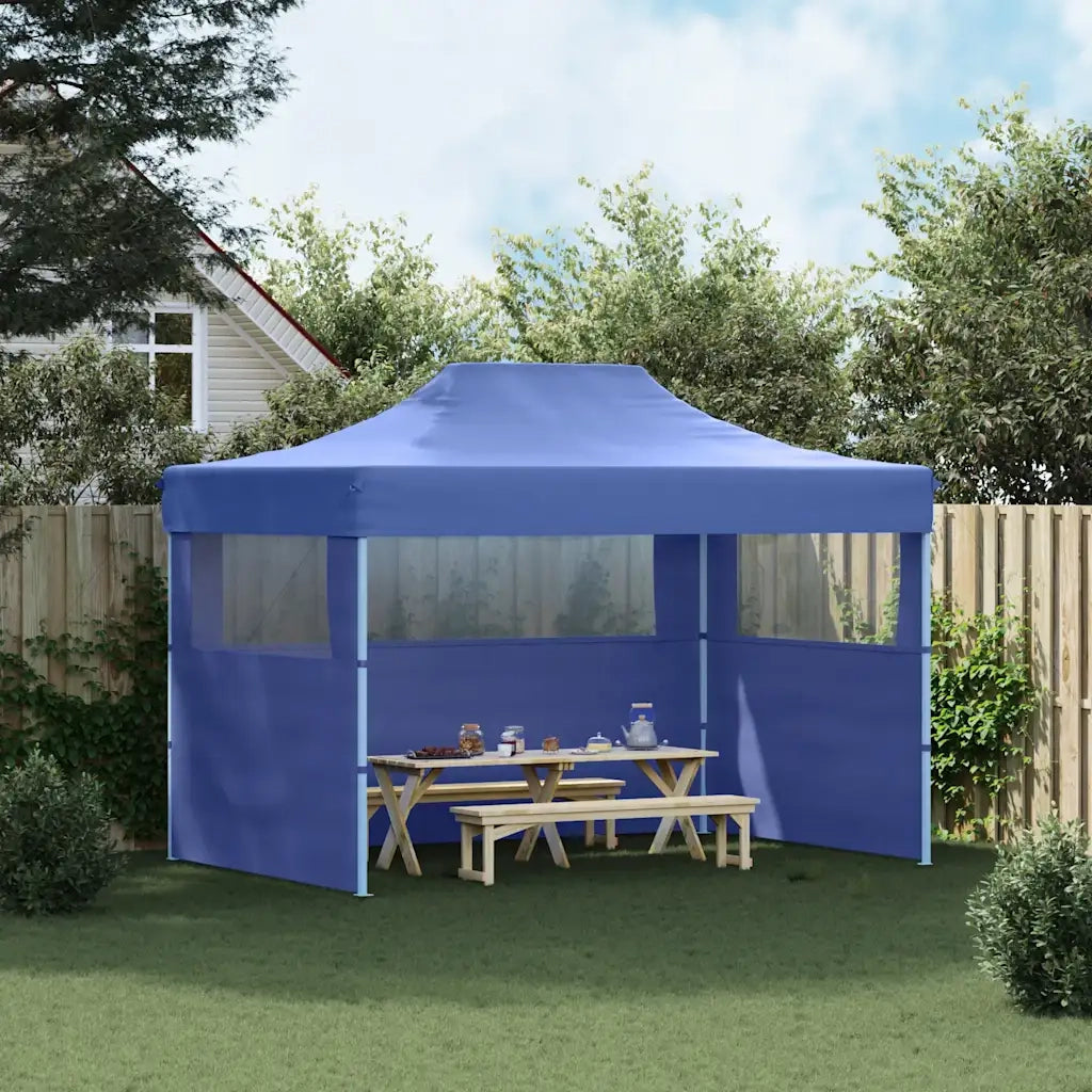 Gazebo | Pergolato Professionale Pieghevole con 3 Pareti 3x4m Acciaio Blu