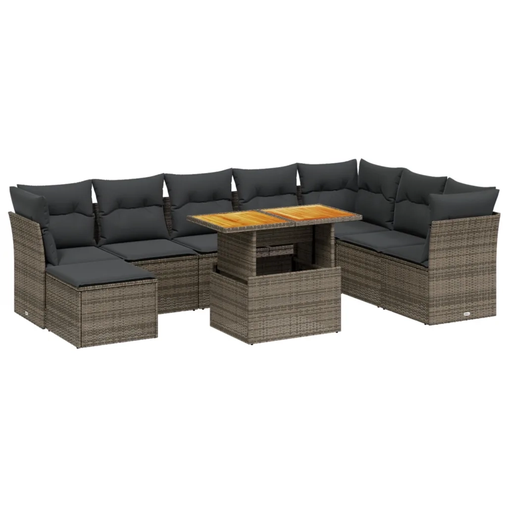 Set Divano da Giardino 9 pz con Cuscini Grigio in Polyrattan 3275517