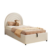 Letto Singolo 90x200 cm con Contenitore; Testiera Imbottita; Bouclé Beige