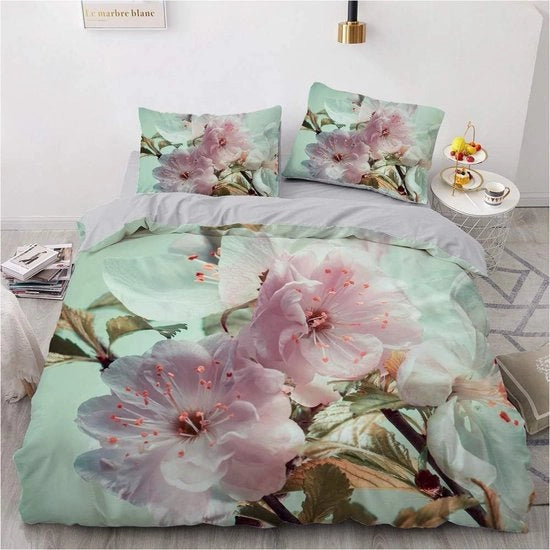 Set di letto fiori 200 x 200 cm verde rosa fiori decorativo e 2 coperte per cuscini 80 x 80 cm morbidi microfibra fiori set di letto per letto matrimoniale