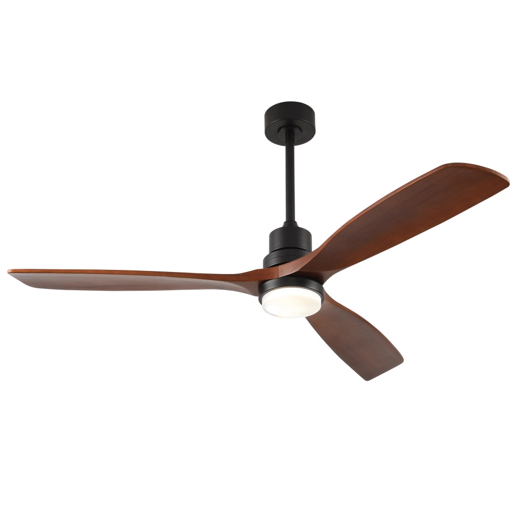 Ventilatore da soffitto 60" in legno massello con LED, telecomando, noce e nero