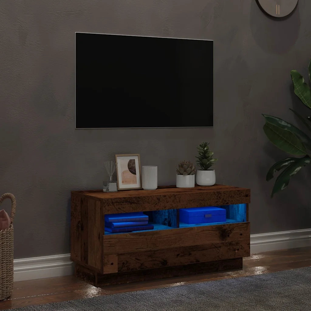 Mobile Porta TV con LED Legno Antico 80x35x40 cm Multistrato