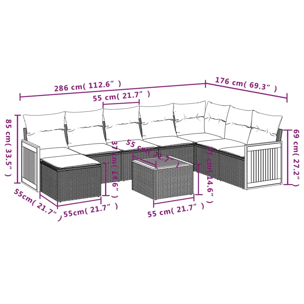 Set Divano da Giardino 9 pz con Cuscini Beige in Polyrattan 3227934