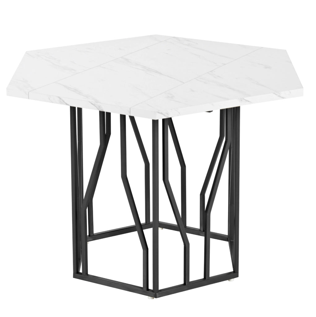 Set tavolo da pranzo 115;5x100 cm; design esagonale; MDF e acciaio; nero bianco e verde