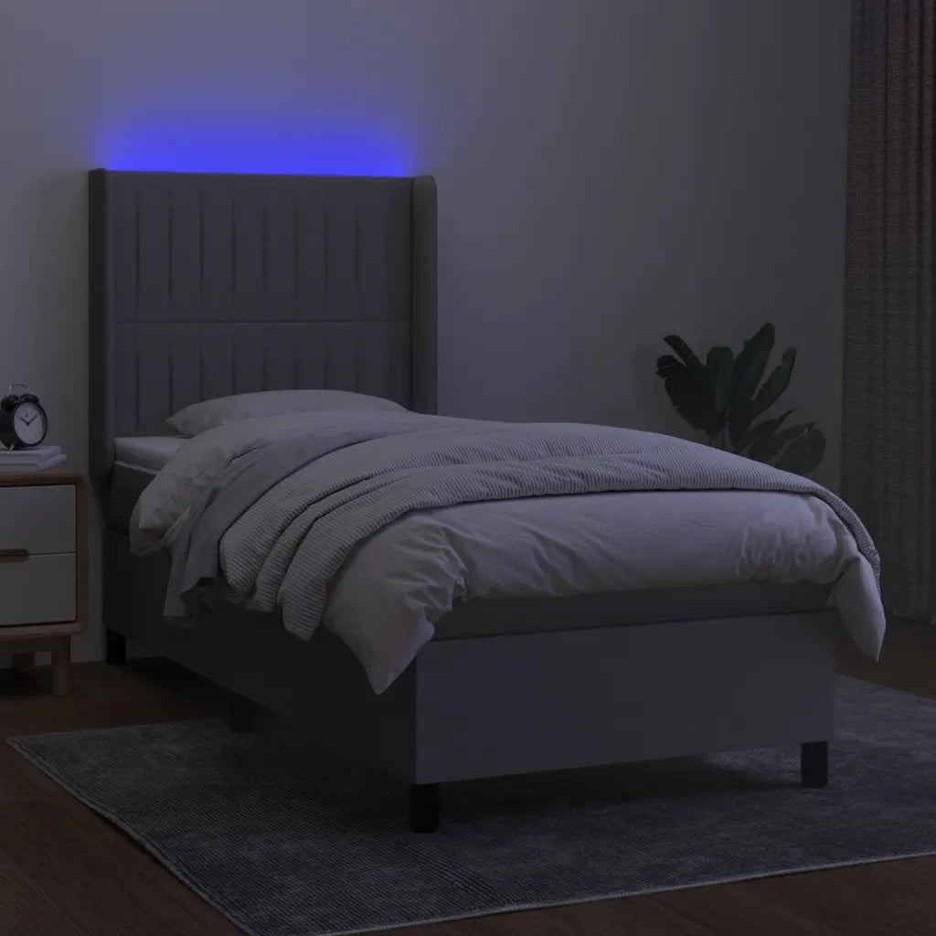 Letto a Molle Materasso e LED Grigio Chiaro 80x200 cm Tessuto 3138429