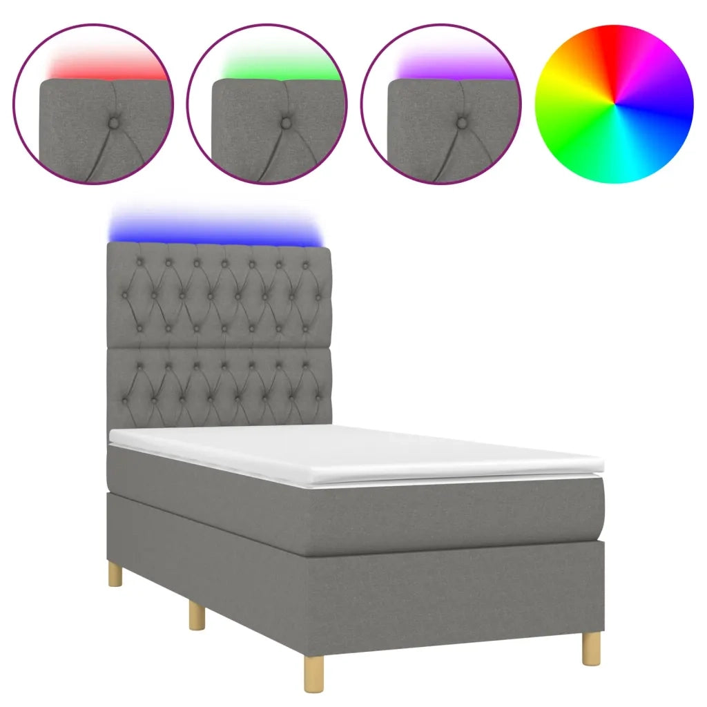 Letto a Molle Materasso e LED Grigio Scuro 90x190 cm in Tessuto 3135638