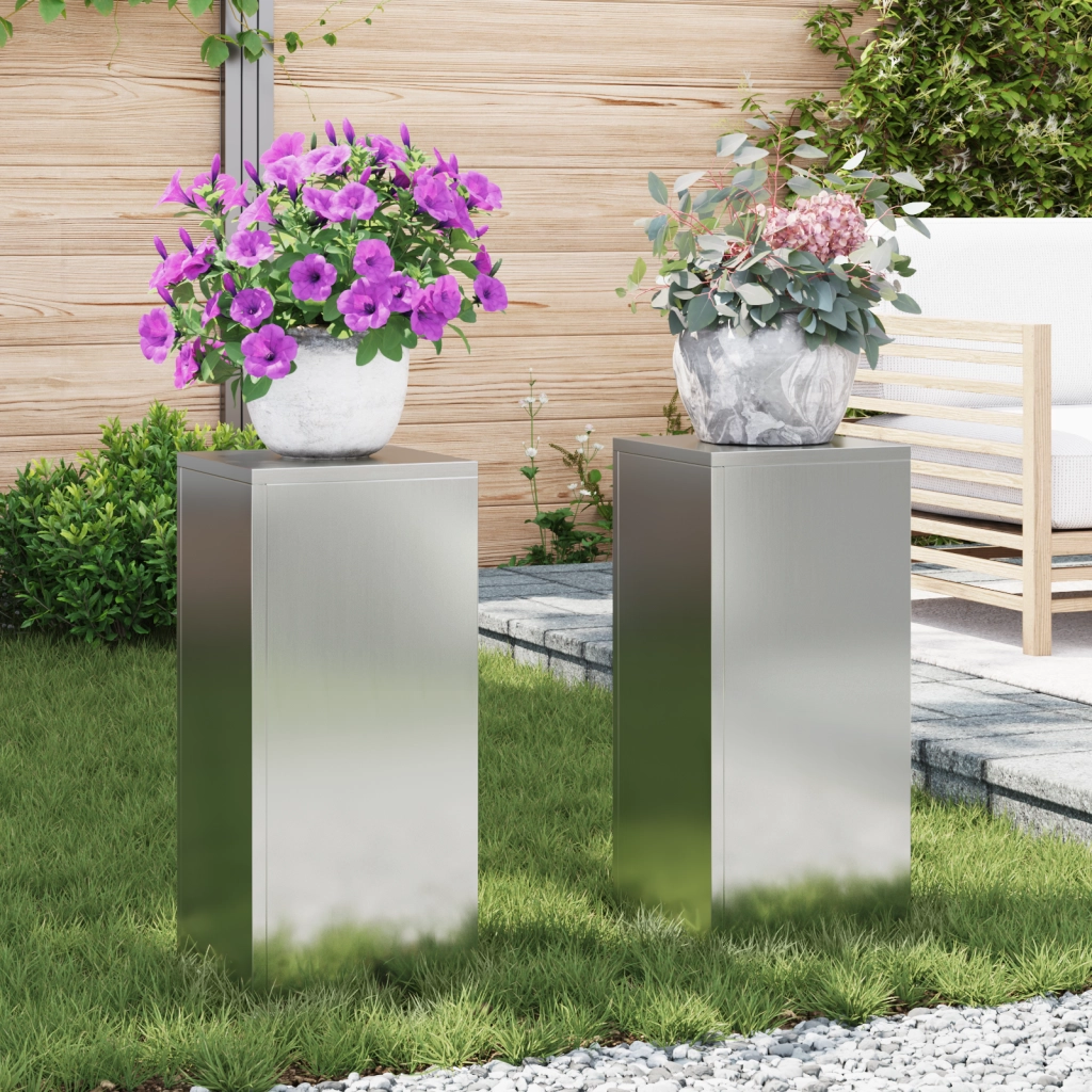Supporti per Piante da Esterno Set 2 pz 24x24x55 cm Acciaio Zincato