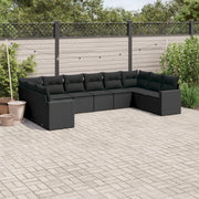 Set Divani da Giardino 10pz con Cuscini in Polyrattan Nero 3219455