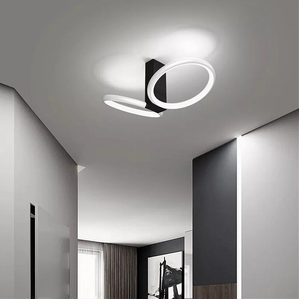 Trade Shop - Plafoniera Led 22w 2 Cerchi Bianco Moderno Lampadario Soffitto Doppio Anello 50537 -
