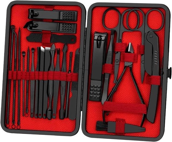 Kit di cura unghie 15 pezzi per uomo e donna - nero - per unghie spesse e dure - kit di cura unghie con clipper di rimozione unghia - esfoliante e rasoio per eliminare la pelle morta