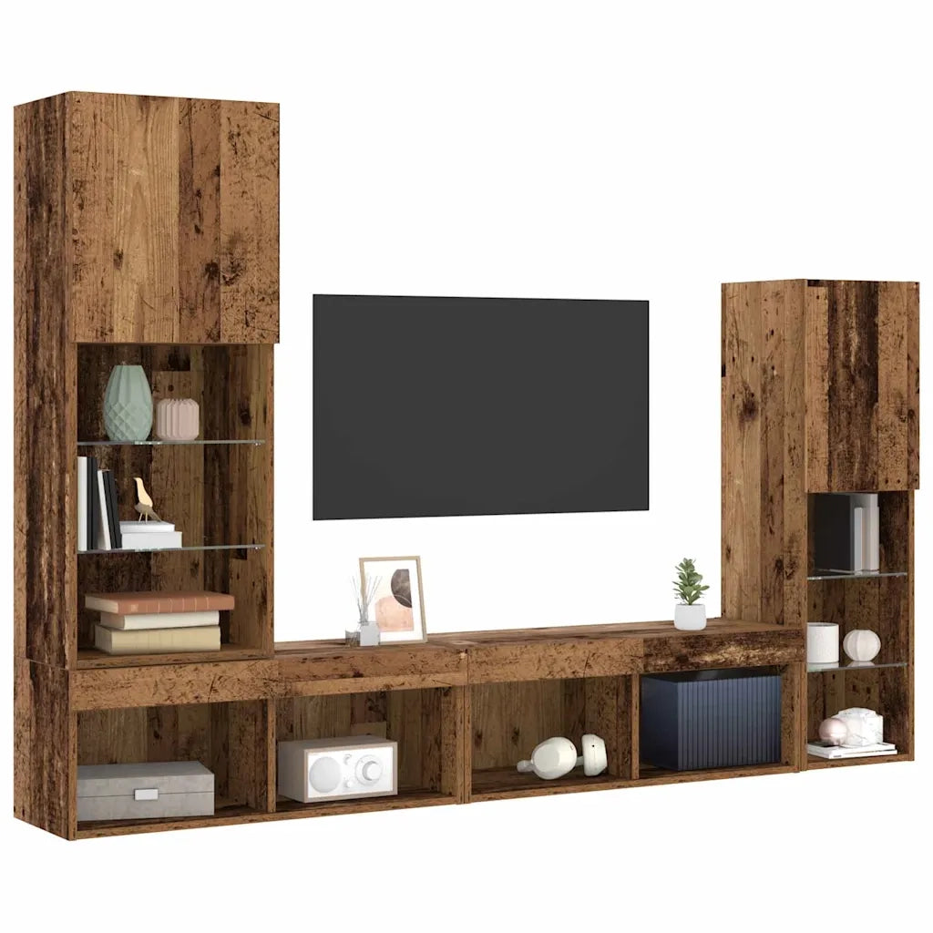Mobile TV 4 pz-Mobile per TV-Credenza TV Legno vecchio Legno multistrato 904380