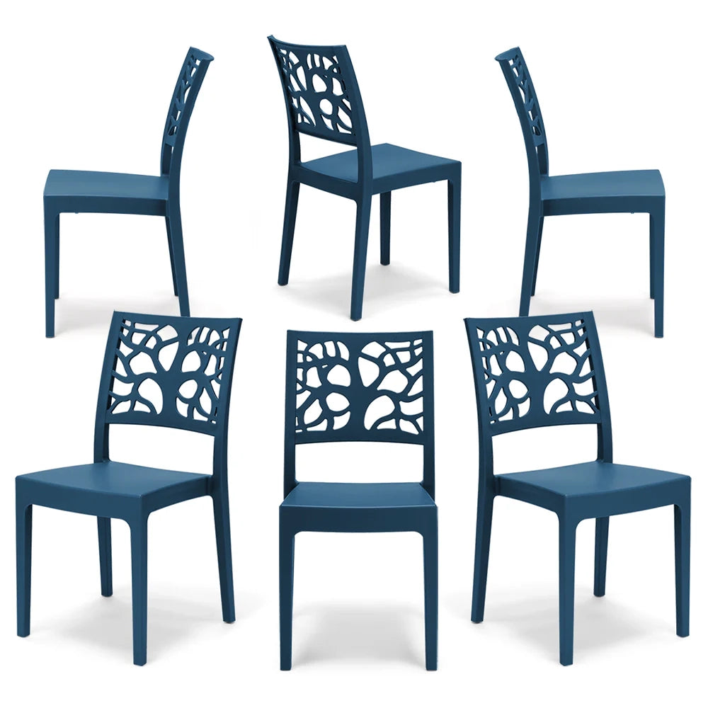 Set 6 sedie in polipropilene TETI, impilabile, resistente ai raggi UV, design moderno, ideale per sala da pranzo, cucina, sala d’attesa, bar, ristoranti o giardino, colore Petrolio