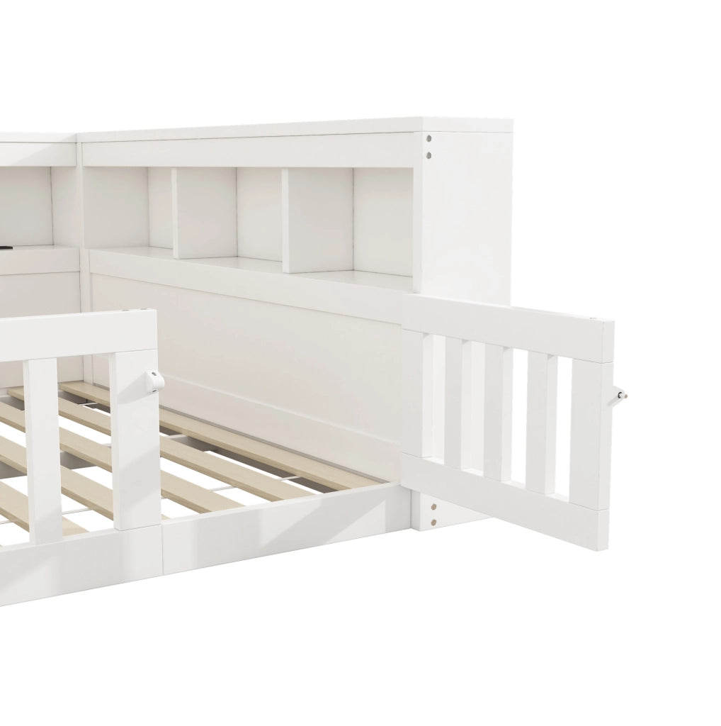 Tagesbett 140x200 cm con prese e USB; vano contenitore laterale; pannello truciolare e MDF bianco