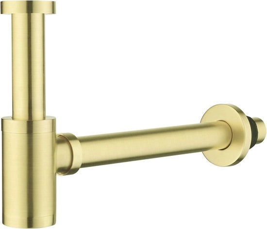 Design sifon per vasca e lavabo, design universale per vasca e lavabo, impianto di scarico per bagno con sifone a flessa 1 1/4 x 32 mm, chiusura rotonda, finitura borchiata, dorata.