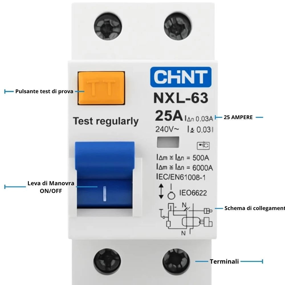 Chint 399932 interruttore differenziale puro 2p 25a 10ma 6ka tipo ac