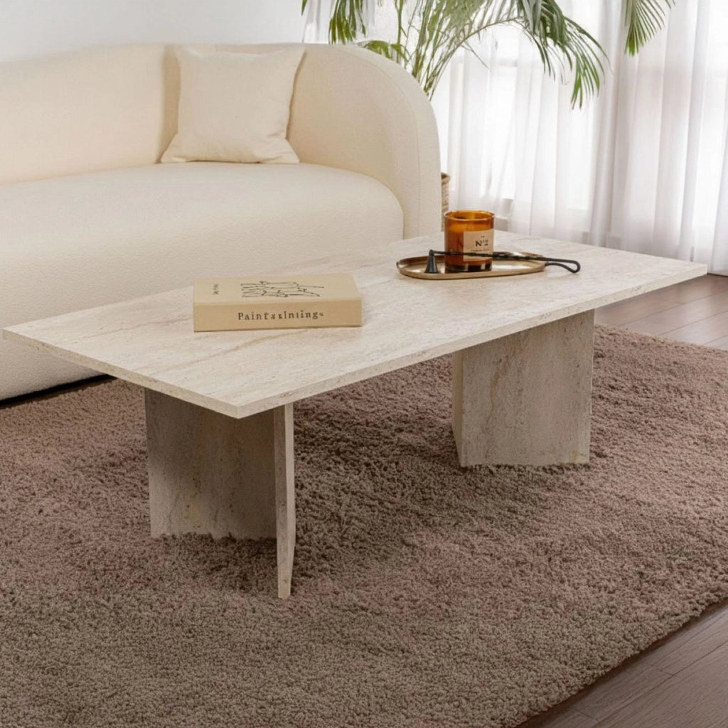 Turate, Tavolino da Salotto Forma Rettangolare, 119x60x40h cm Bianco Marmo