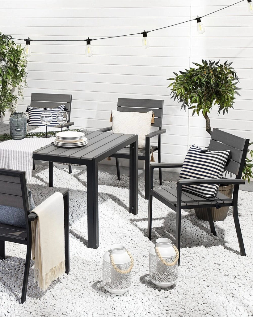 Set di 6 sedie da giardino in alluminio grigio e Nero resistenti agli agenti atmosferici