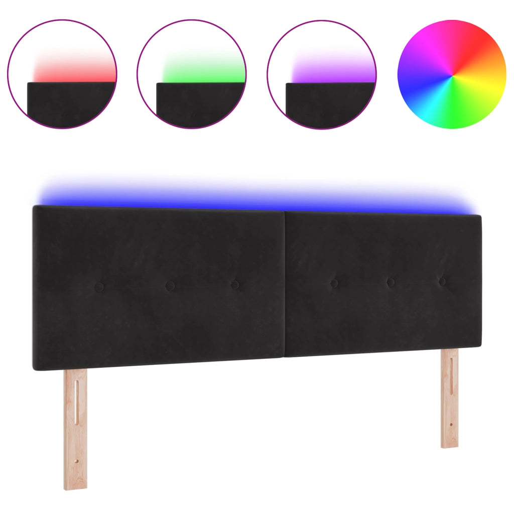 Testata Letto LED Bottoni Trapuntati Nera 80 cm Velluto