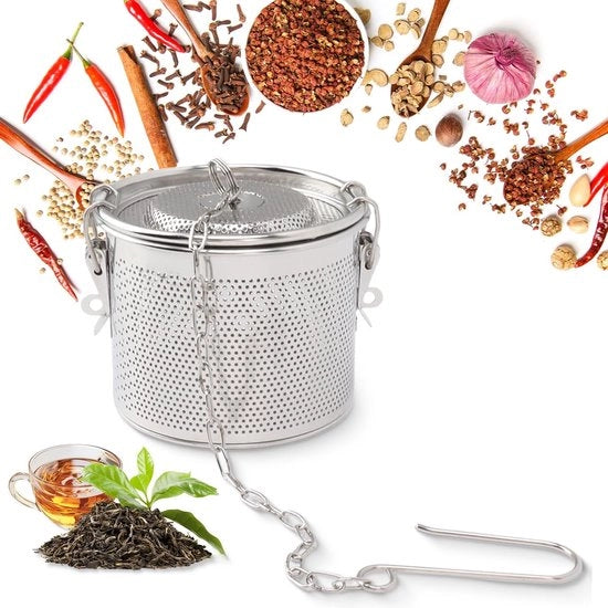Filtro per Tè in Acciaio Inossidabile 12 cm - Catena Pendente - Set per Tè, Spezie e Caffè - Filtro a Maglia Finemente Tessuta