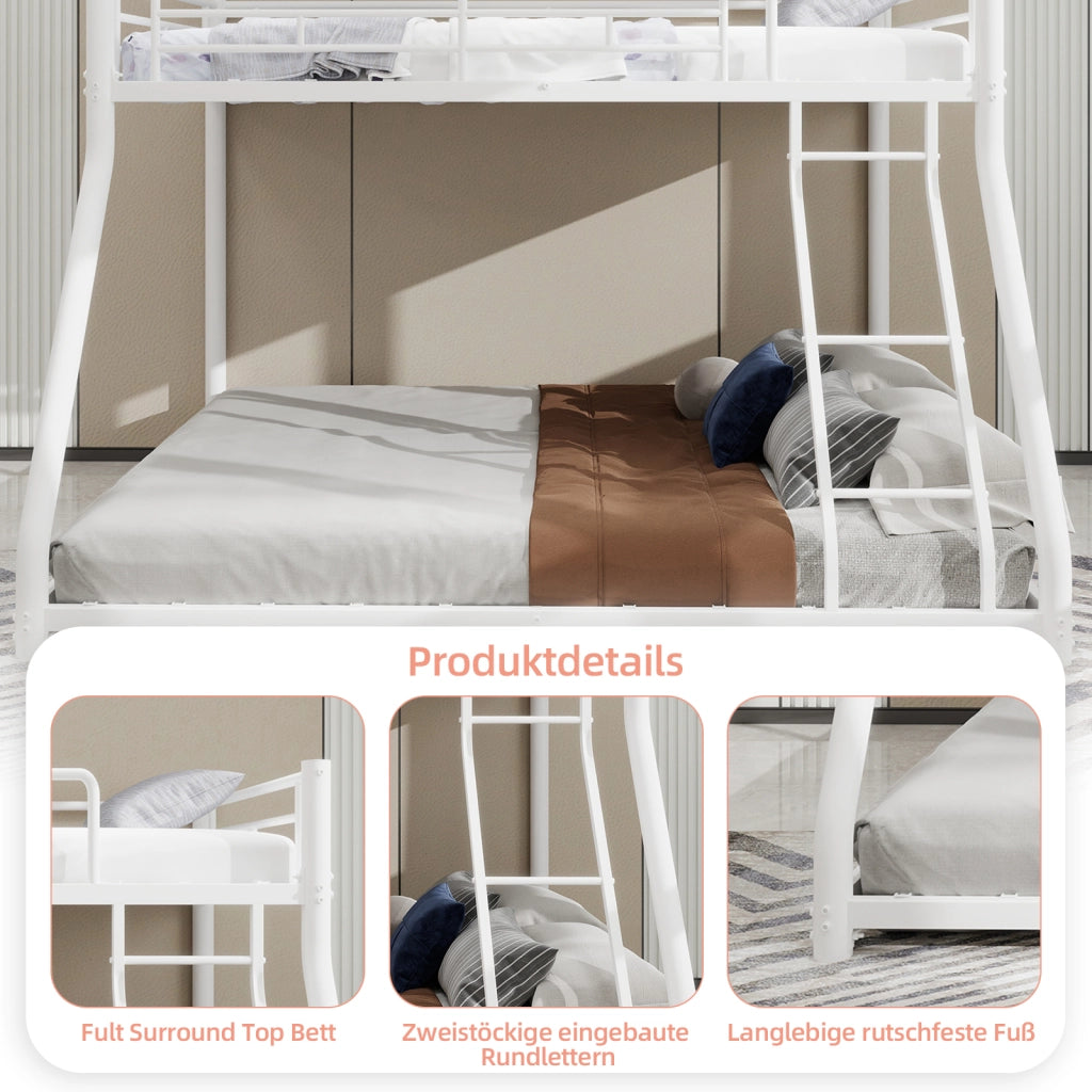 Letto a Castello 90x190 cm e 140x190 cm; 2 Posti - Scaletta; Parapetti - in Ferro