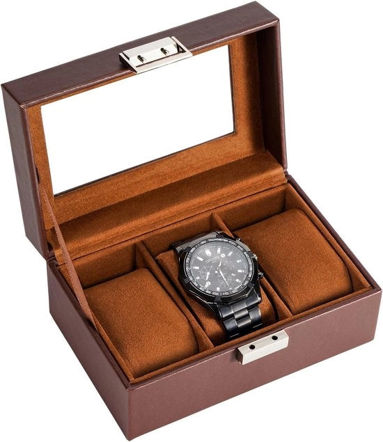 Porta orologio per uomo - shock resistente - 3 cassette - marrone