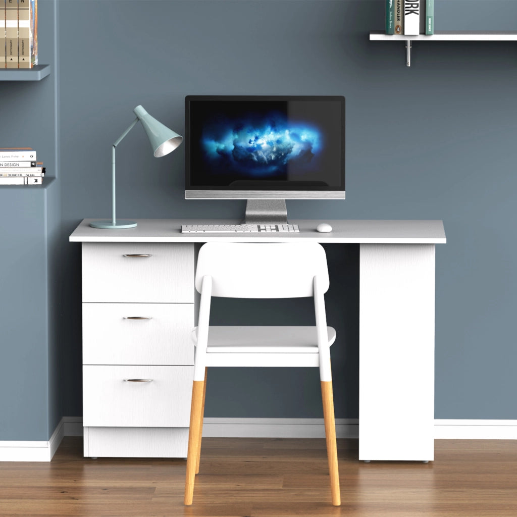 EasyComfort Scrivania Porta PC con 3 Cassetti e 3 Ripiani, Scrivania per Camera e Ufficio in Legno 120x49x72cm Bianco