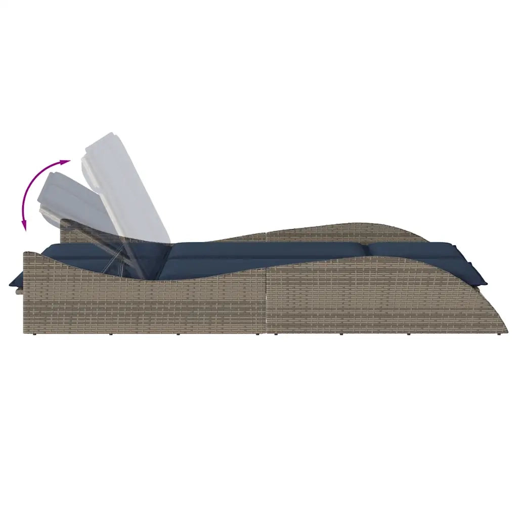 Lettino Prendisole con Cuscini Grigio 114x205x73 cm in Polyrattan 368293
