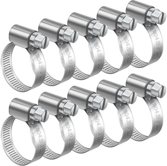 Flessimetriche - Verstilabili clip per tubi da 20-32 mm, 10 pezzi clip a vite in acciaio inossidabile per la sicurezza delle connessioni in casa per tubi di gas, acquedotto e tubi di combustibile.