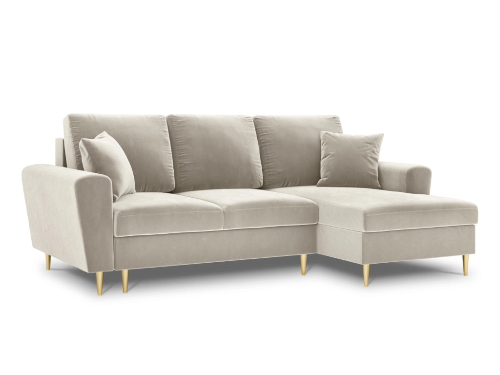 Cosmopolitan Design - Divano convertibile angolare destro con contenitore "Kyoto" 4 posti in velluto beige chiaro 