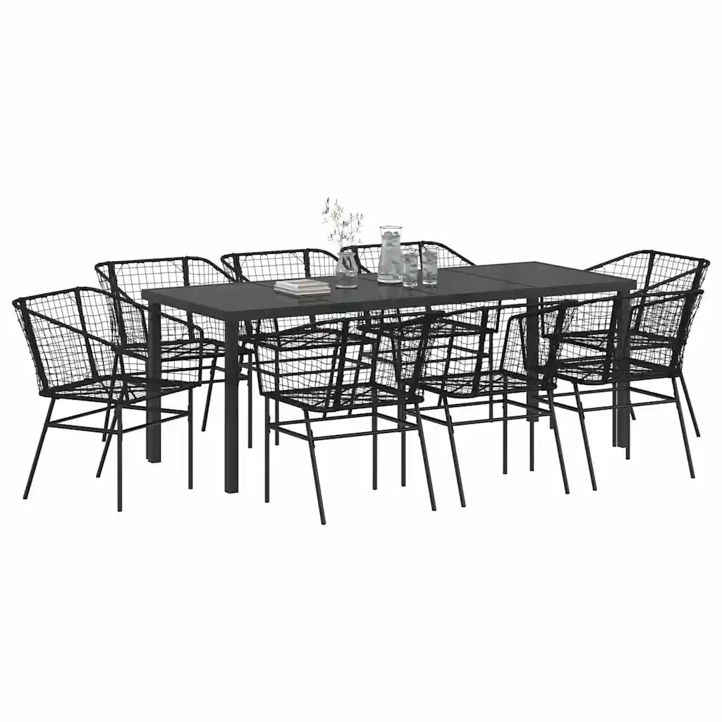 Set da Pranzo per Giardino 9 pz Nero polyrattan 3380896