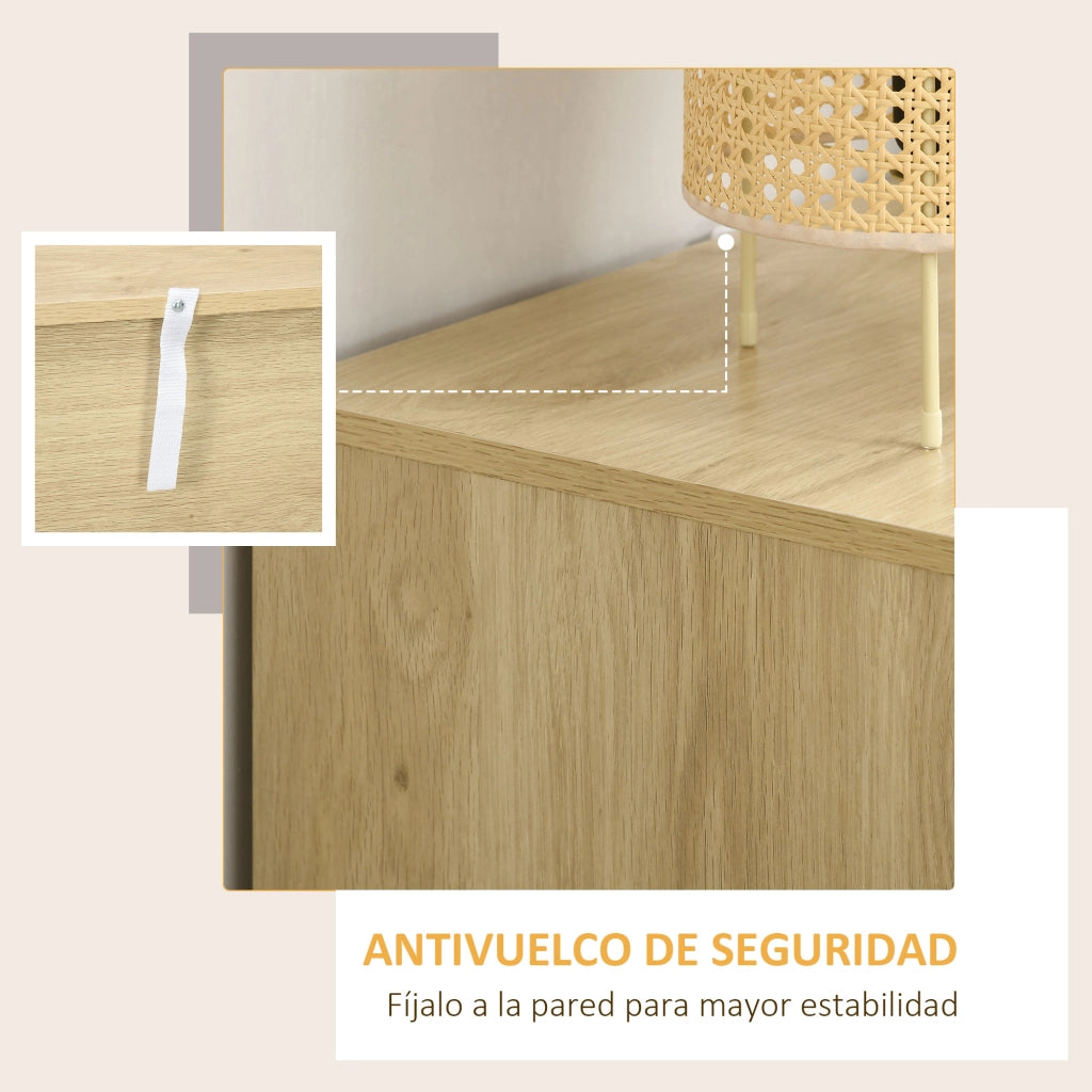 Cassettiera 4 Cassetti in Legno Rat¨¢n Stile Cannage Bohemio ¨C Minimal ¨C Naturale 60x38x89