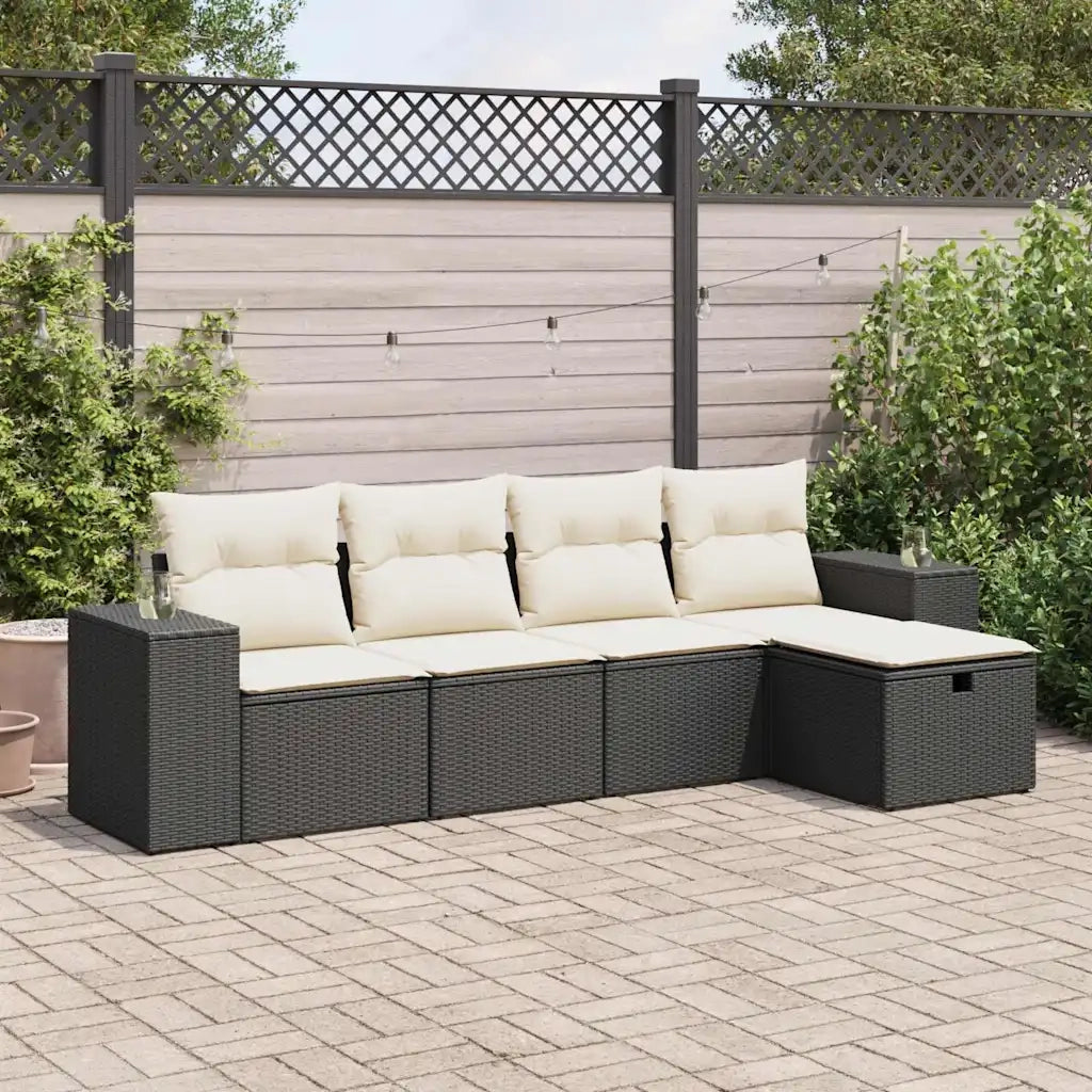 Set Divani da Giardino 5 pz con Cuscini in Polyrattan Nero 3325662