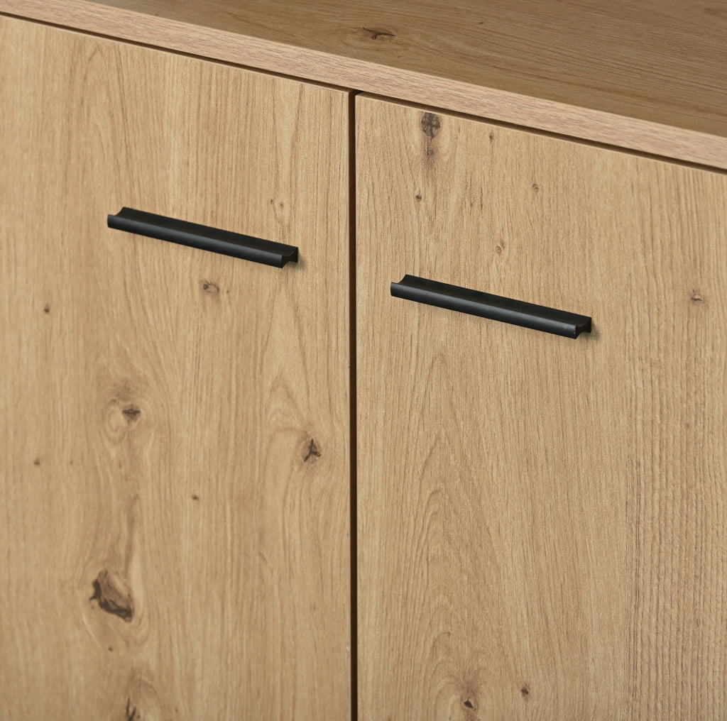 Credenza ULEVR 150x35x75,9 cm con 3 ante, 3 cassetti e ripiani regolabili, nero e marrone