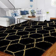 Tappeto a pelo lungo, nero e oro, soglia 180x270, antiscivolo, lavabile, grande, morbido, tappeto soffice, camera da letto, bambini, ragazze, ragazzi, tappeto a pelo lungo per letto.