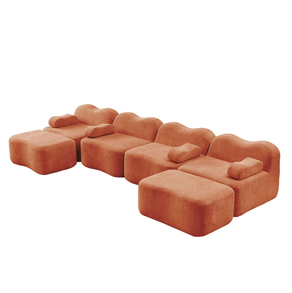 Divano modulare angolare in velluto arancione 384x167x70 cm; configurazione U o L