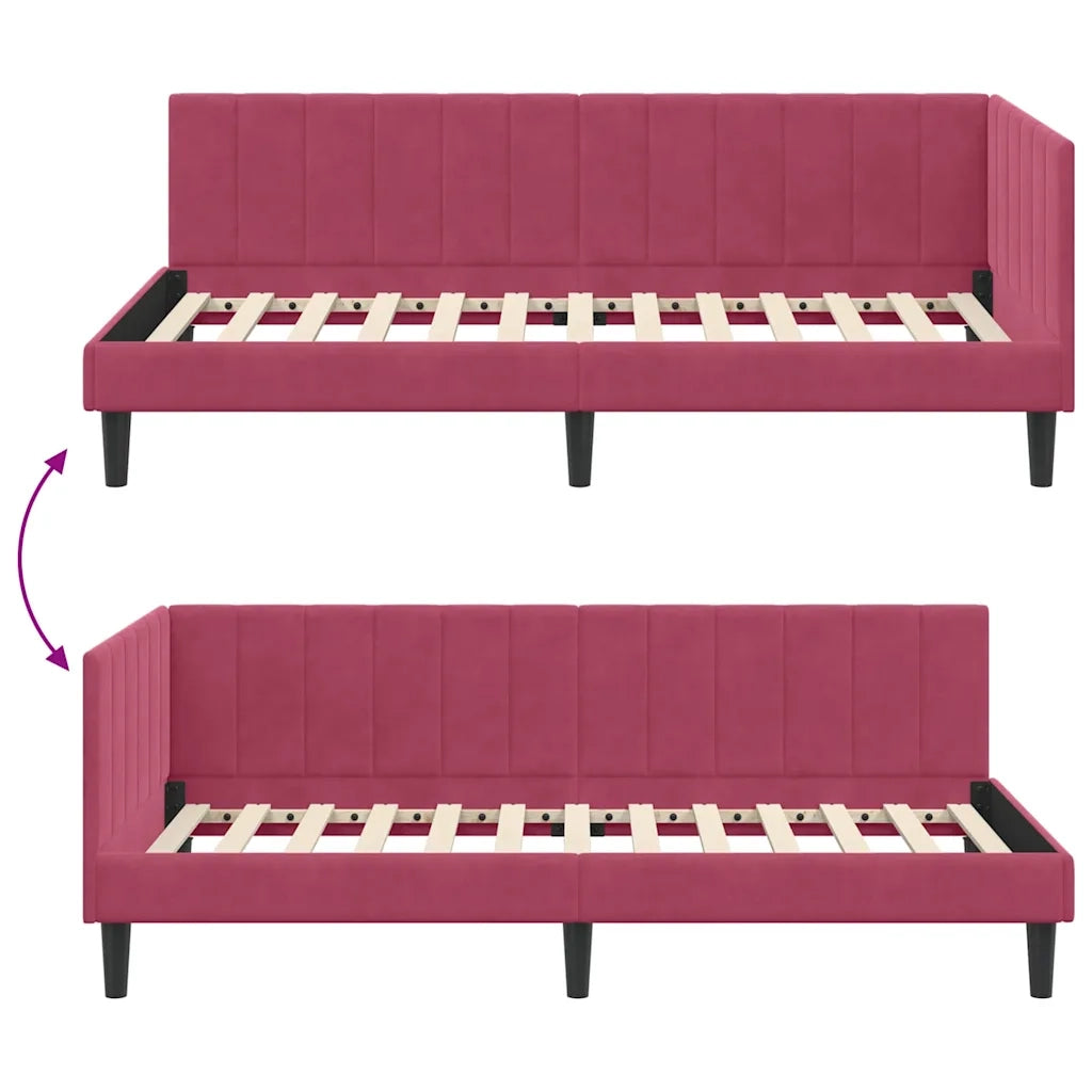 Cornice del letto ad angolo Rosso Vino 90 cm x 200 cm Velluto 42016352