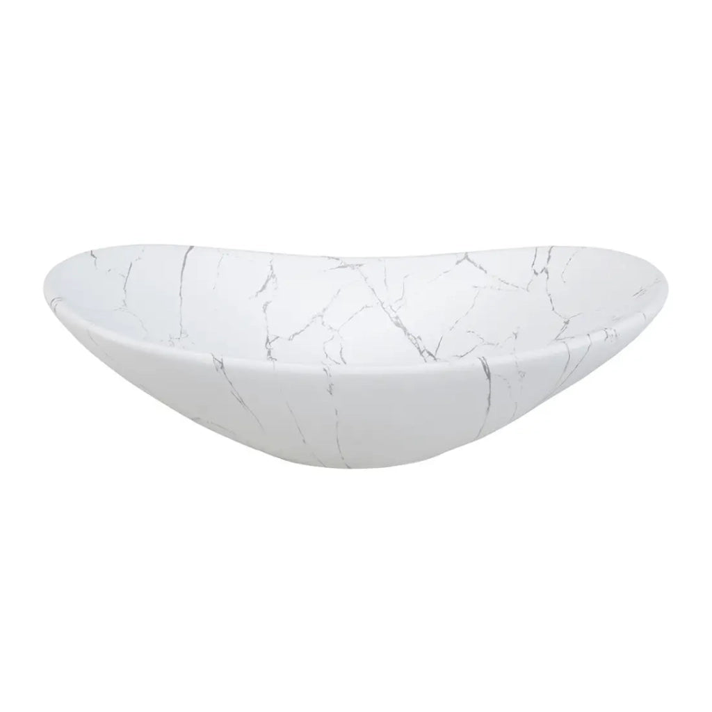 Lavabo ovale da appoggio 61,5x36 cm bianco effetto marmo con piletta click clack