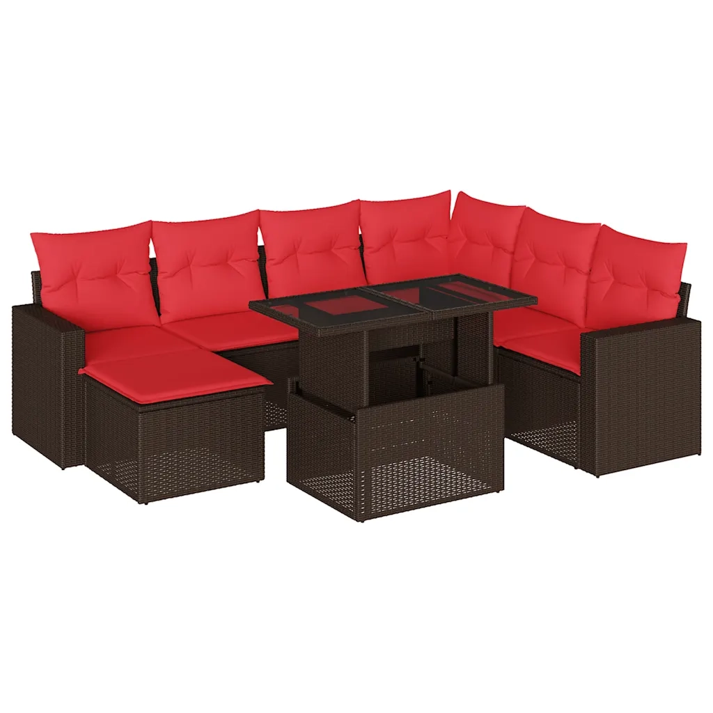 Set Divani da Giardino 8 pz con Cuscini Marrone in Polyrattan 3267444