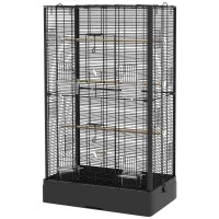 Gabbia per Uccelli con Vassoio Estraibile e Posatoi, Voliera per Pappagalli, 61x36.5x98cm, Nero